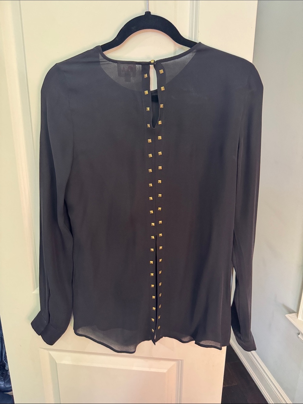 Parker Black Blouse with Ooen Back, Gold Stud Detail
